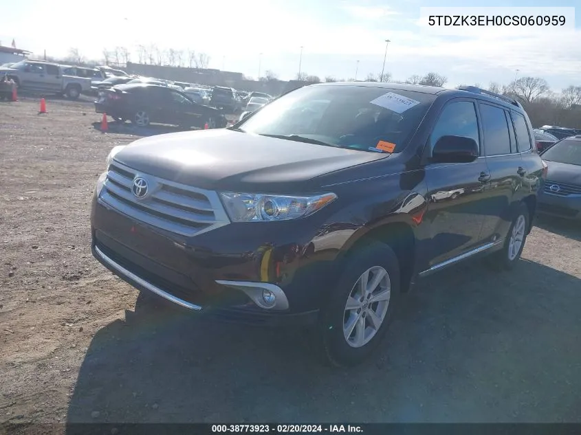 2012 Toyota Highlander Se V6 VIN: 5TDZK3EH0CS060959 Lot: 38773923