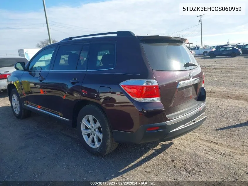 2012 Toyota Highlander Se V6 VIN: 5TDZK3EH0CS060959 Lot: 38773923