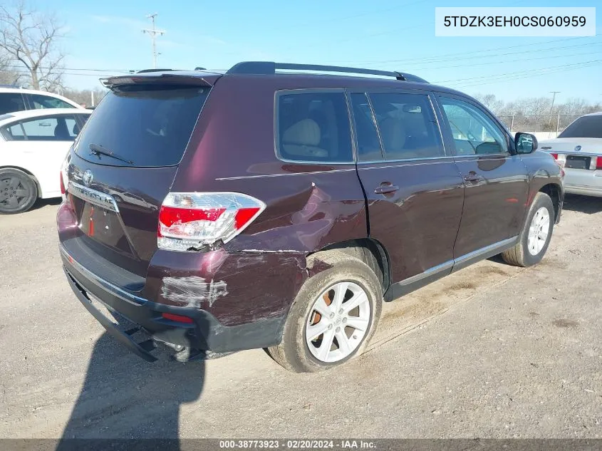 2012 Toyota Highlander Se V6 VIN: 5TDZK3EH0CS060959 Lot: 38773923