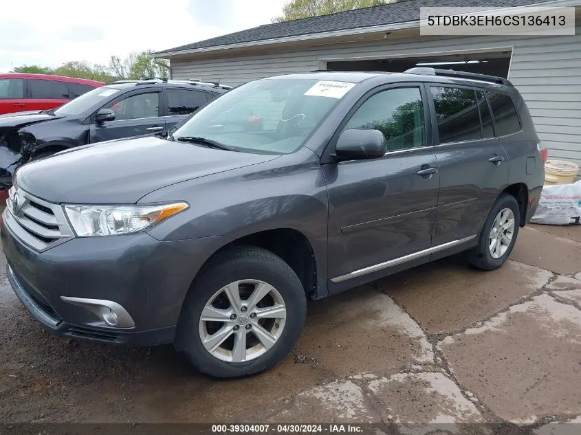 2012 Toyota Highlander Se V6 VIN: 5TDBK3EH6CS136413 Lot: 39304007