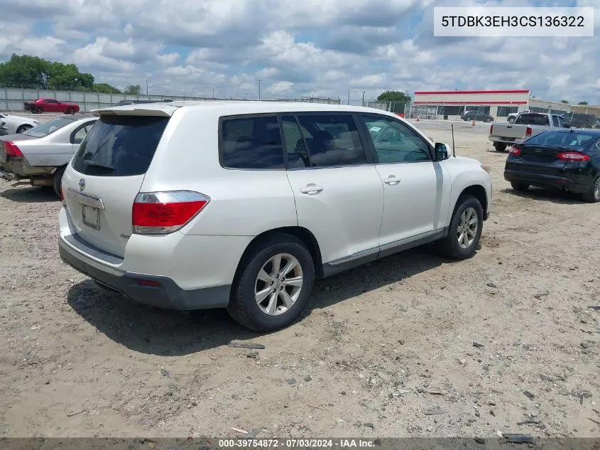 5TDBK3EH3CS136322 2012 Toyota Highlander Base V6