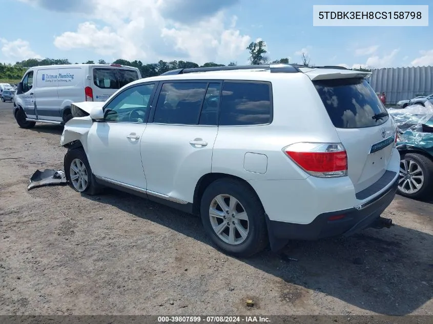 5TDBK3EH8CS158798 2012 Toyota Highlander Se V6