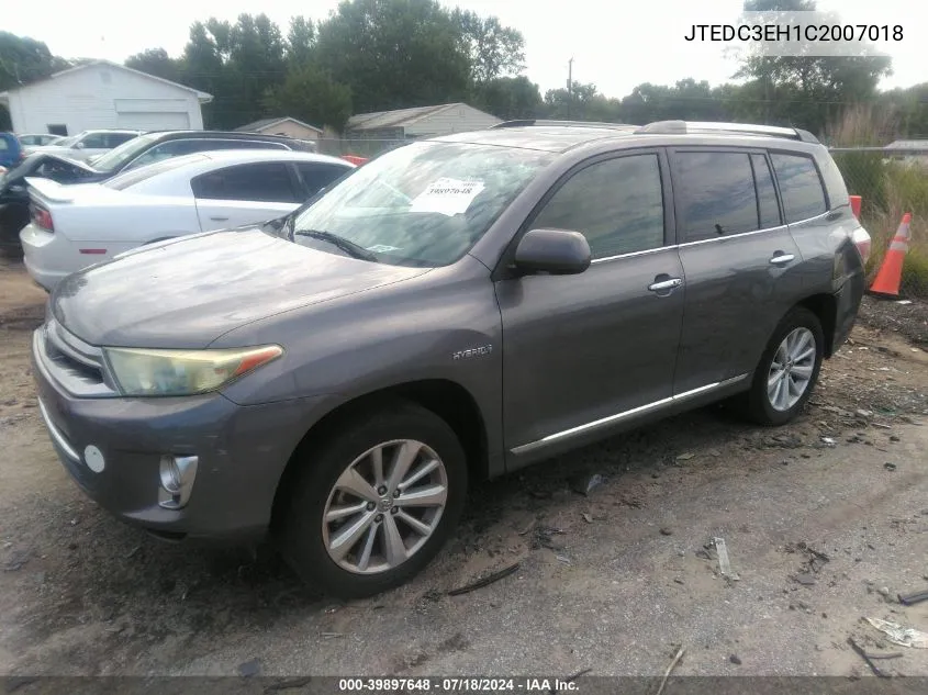 2012 Toyota Highlander Hybrid Limited V6 VIN: JTEDC3EH1C2007018 Lot: 39897648