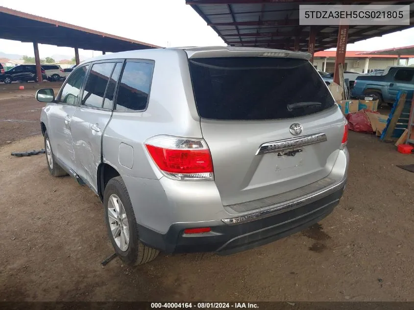 2012 Toyota Highlander VIN: 5TDZA3EH5CS021805 Lot: 40004164