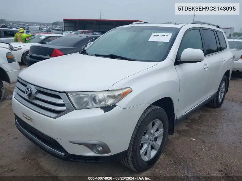 2012 Toyota Highlander Se VIN: 5TDBK3EH9CS143095 Lot: 40074026