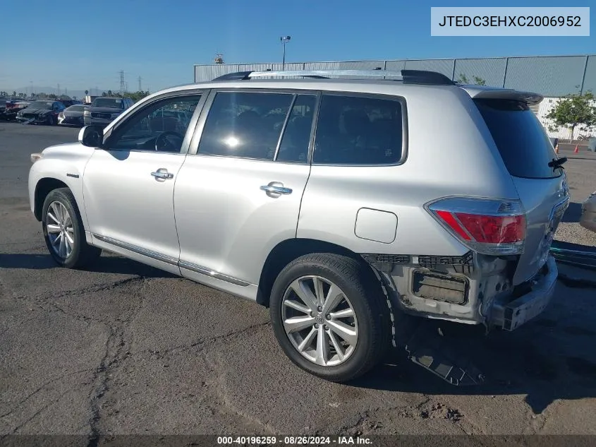 2012 Toyota Highlander Hybrid Limited V6 VIN: JTEDC3EHXC2006952 Lot: 40196259