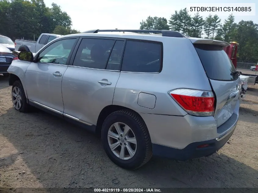 2012 Toyota Highlander Se V6 VIN: 5TDBK3EH1CS140885 Lot: 40219119