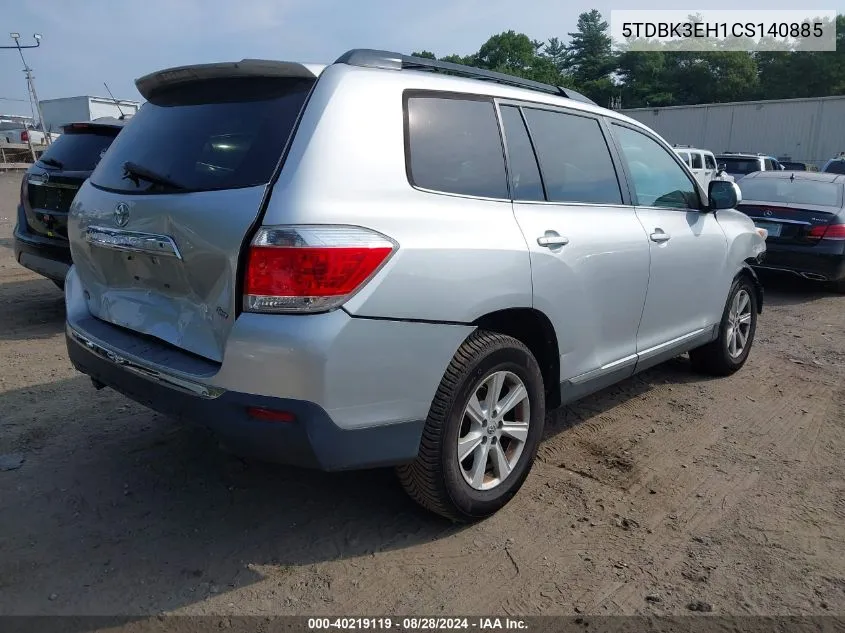 2012 Toyota Highlander Se V6 VIN: 5TDBK3EH1CS140885 Lot: 40219119