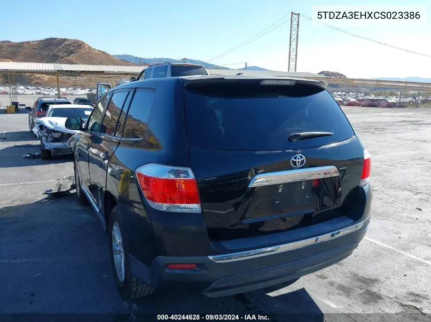 2012 Toyota Highlander VIN: 5TDZA3EHXCS023386 Lot: 40244628