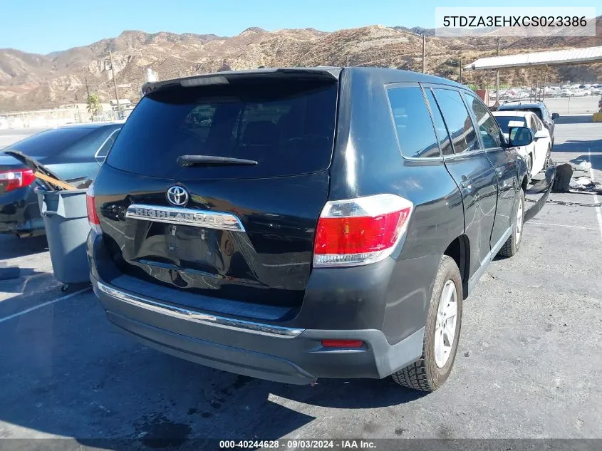 2012 Toyota Highlander VIN: 5TDZA3EHXCS023386 Lot: 40244628