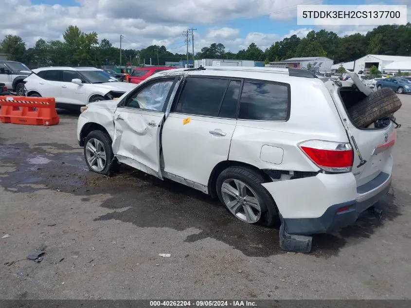 2012 Toyota Highlander Limited V6 VIN: 5TDDK3EH2CS137700 Lot: 40262204