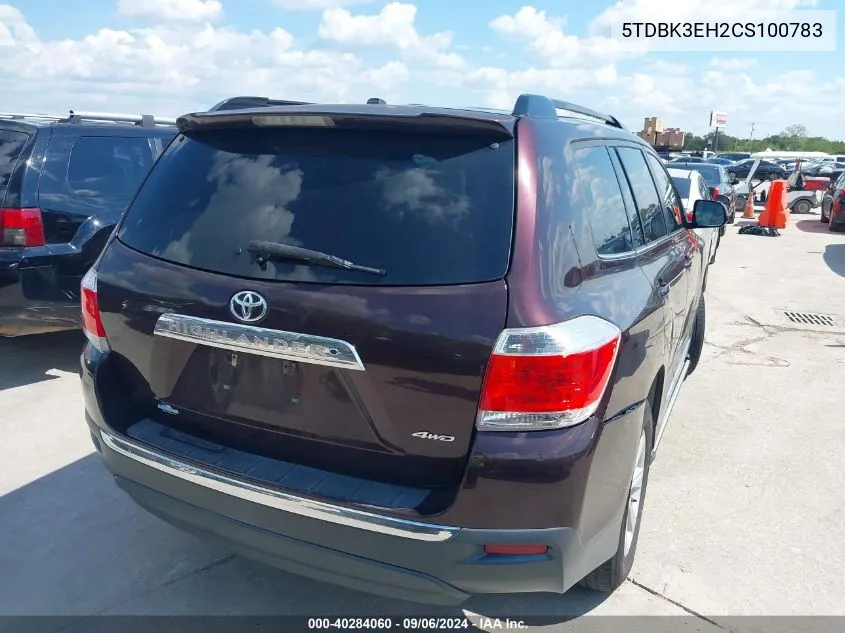 2012 Toyota Highlander Se V6 VIN: 5TDBK3EH2CS100783 Lot: 40284060