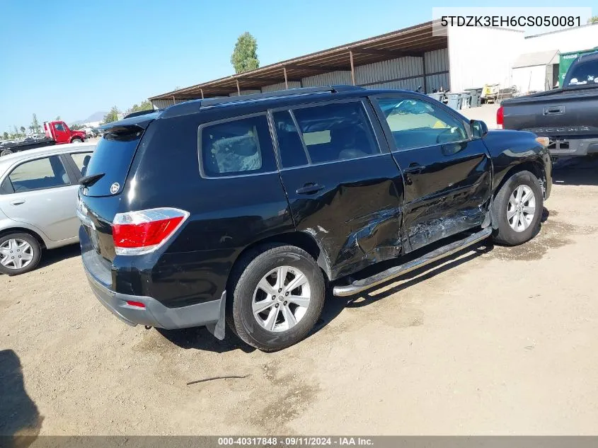 5TDZK3EH6CS050081 2012 Toyota Highlander Se V6