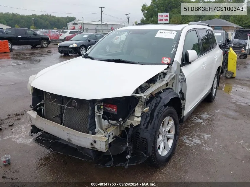 2012 Toyota Highlander Se V6 VIN: 5TDBK3EH7CS100343 Lot: 40347753