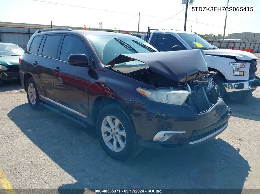 2012 Toyota Highlander Se V6 VIN: 5TDZK3EH7CS065415 Lot: 40355371