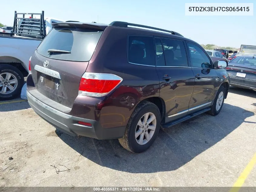 2012 Toyota Highlander Se V6 VIN: 5TDZK3EH7CS065415 Lot: 40355371