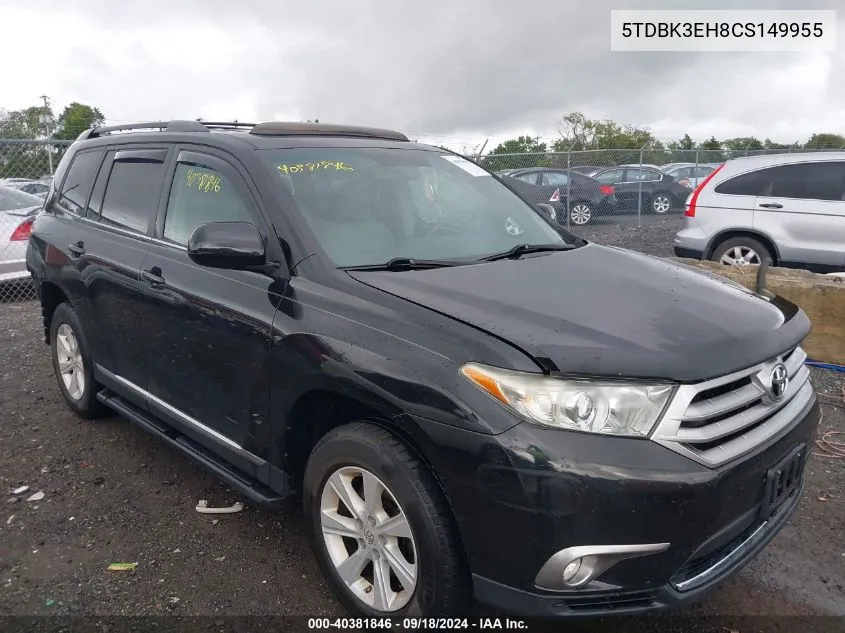 2012 Toyota Highlander Se V6 VIN: 5TDBK3EH8CS149955 Lot: 40381846