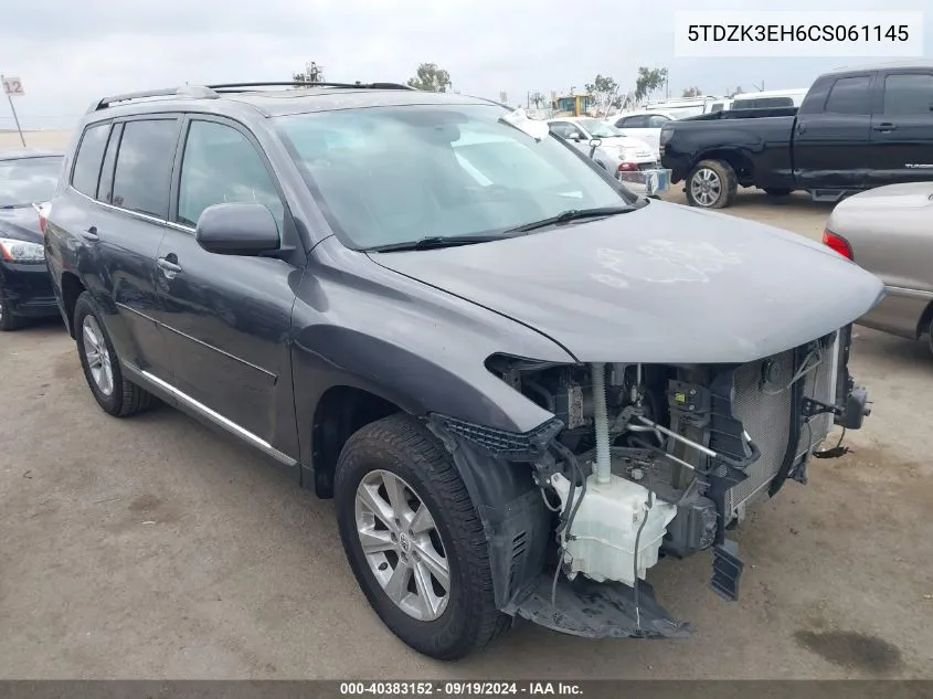 2012 Toyota Highlander Se V6 VIN: 5TDZK3EH6CS061145 Lot: 40383152