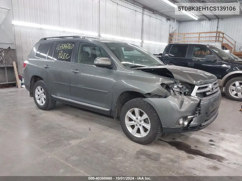 2012 Toyota Highlander Se VIN: 5TDBK3EH1CS139106 Lot: 40385860