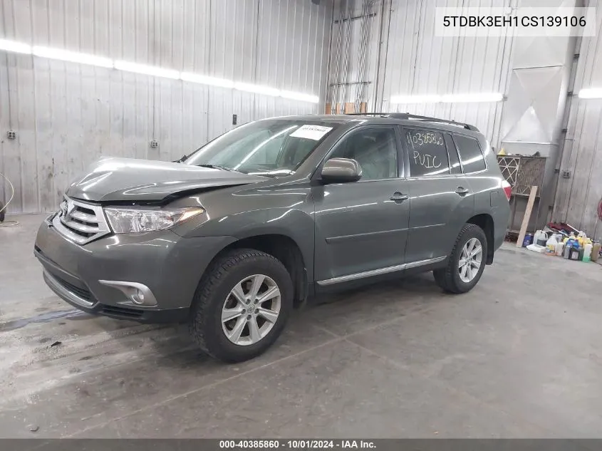 2012 Toyota Highlander Se VIN: 5TDBK3EH1CS139106 Lot: 40385860