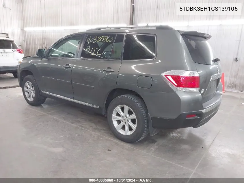 2012 Toyota Highlander Se VIN: 5TDBK3EH1CS139106 Lot: 40385860