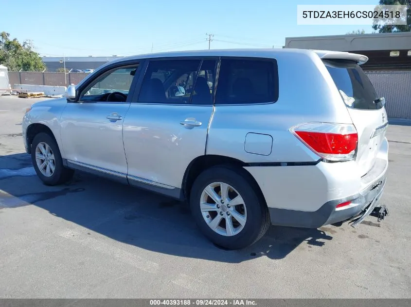 2012 Toyota Highlander VIN: 5TDZA3EH6CS024518 Lot: 40393188