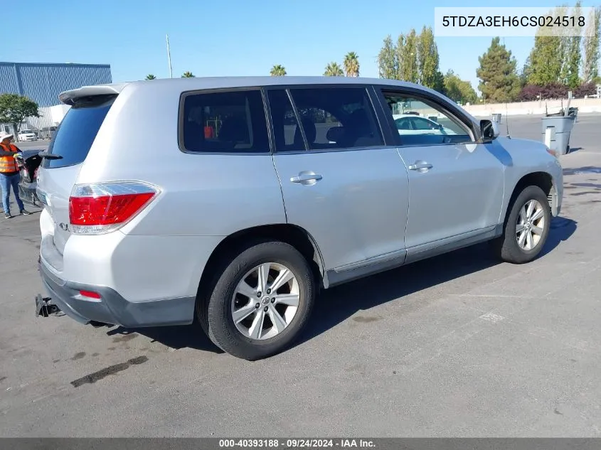 2012 Toyota Highlander VIN: 5TDZA3EH6CS024518 Lot: 40393188