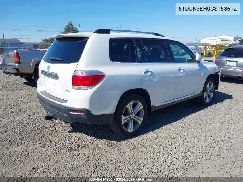 2012 Toyota Highlander Limited V6 VIN: 5TDDK3EH0CS158612 Lot: 40414260