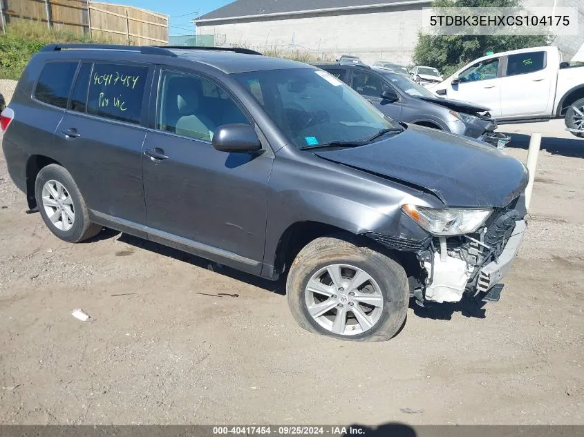 2012 Toyota Highlander Se V6 VIN: 5TDBK3EHXCS104175 Lot: 40417454