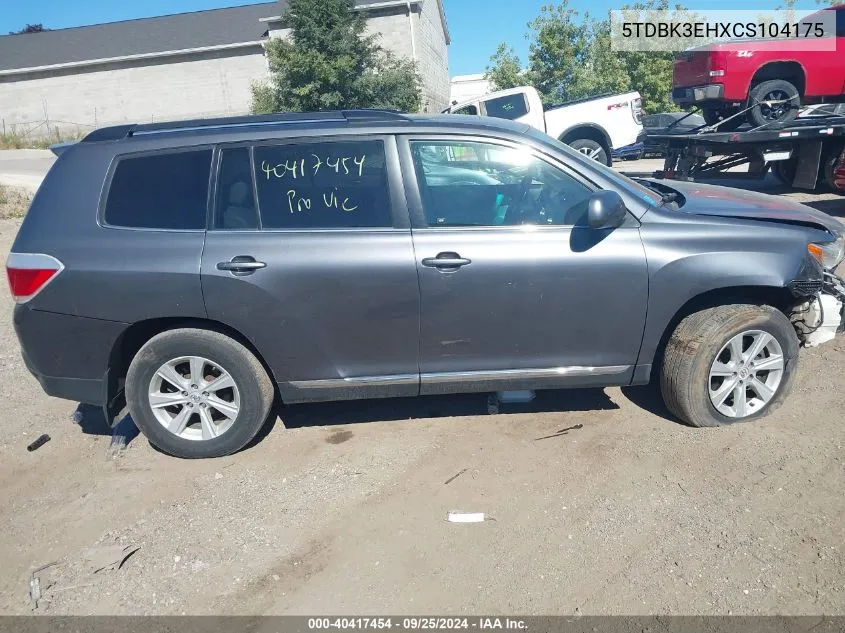 2012 Toyota Highlander Se V6 VIN: 5TDBK3EHXCS104175 Lot: 40417454