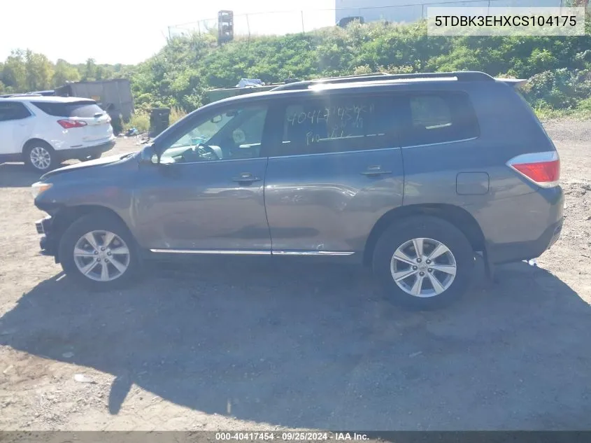 2012 Toyota Highlander Se V6 VIN: 5TDBK3EHXCS104175 Lot: 40417454