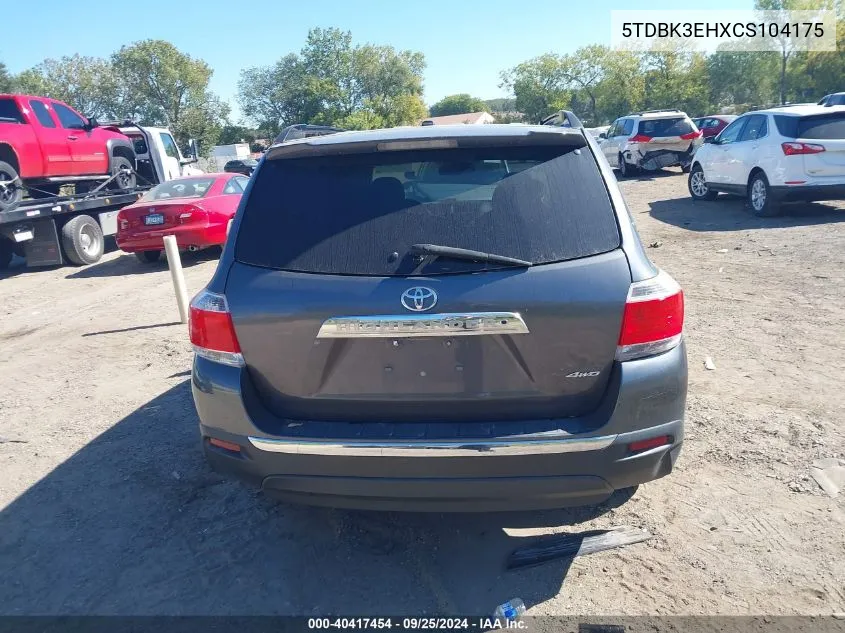 2012 Toyota Highlander Se V6 VIN: 5TDBK3EHXCS104175 Lot: 40417454