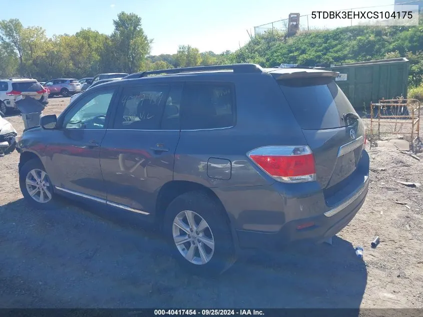 2012 Toyota Highlander Se V6 VIN: 5TDBK3EHXCS104175 Lot: 40417454