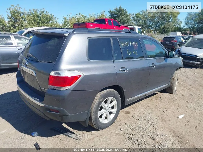 2012 Toyota Highlander Se V6 VIN: 5TDBK3EHXCS104175 Lot: 40417454