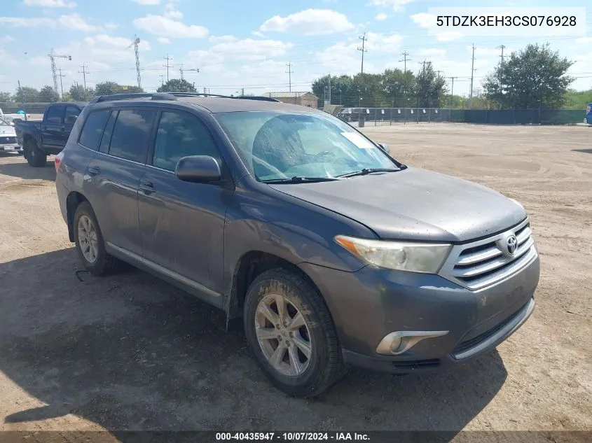 2012 Toyota Highlander Base V6 VIN: 5TDZK3EH3CS076928 Lot: 40435947