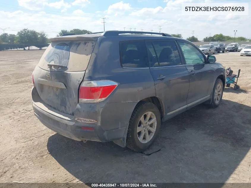 2012 Toyota Highlander Base V6 VIN: 5TDZK3EH3CS076928 Lot: 40435947