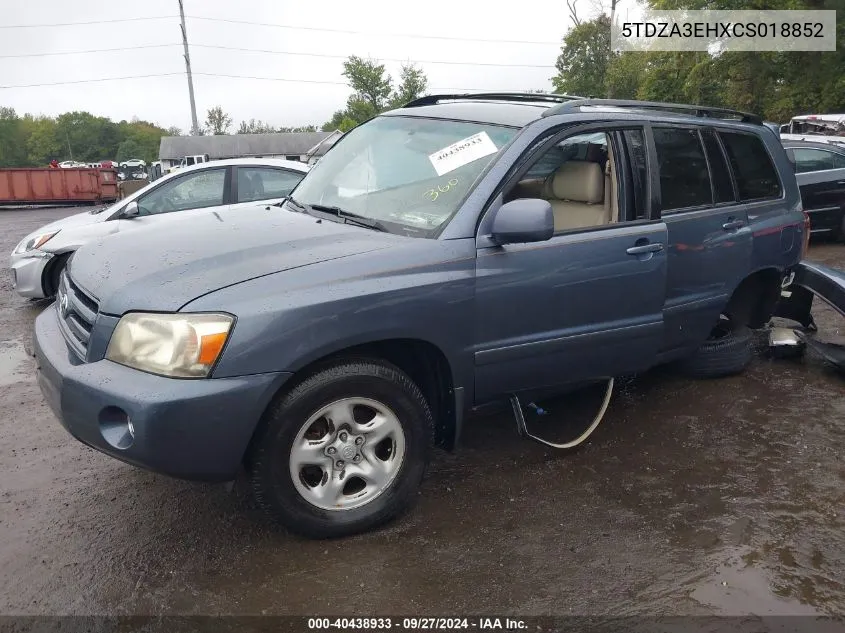 2012 Toyota Highlander VIN: 5TDZA3EHXCS018852 Lot: 40438933