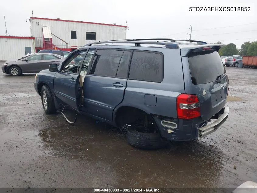 2012 Toyota Highlander VIN: 5TDZA3EHXCS018852 Lot: 40438933