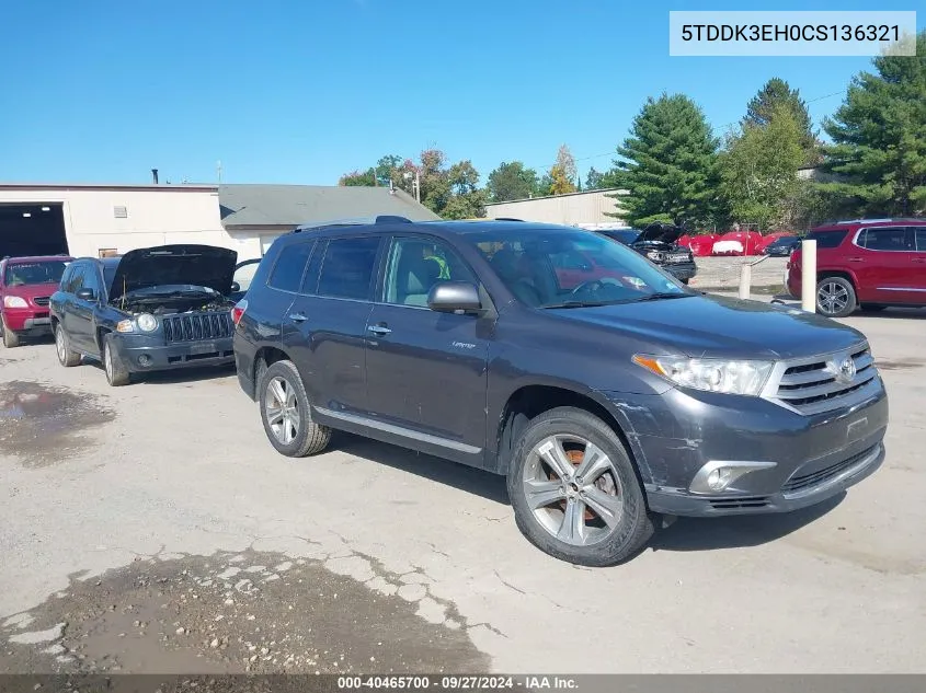 2012 Toyota Highlander Limited V6 VIN: 5TDDK3EH0CS136321 Lot: 40465700