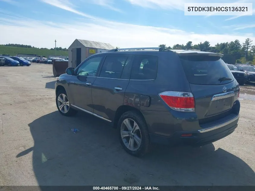 5TDDK3EH0CS136321 2012 Toyota Highlander Limited V6