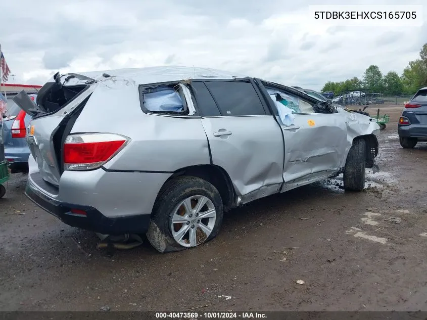 2012 Toyota Highlander Base V6 VIN: 5TDBK3EHXCS165705 Lot: 40473569