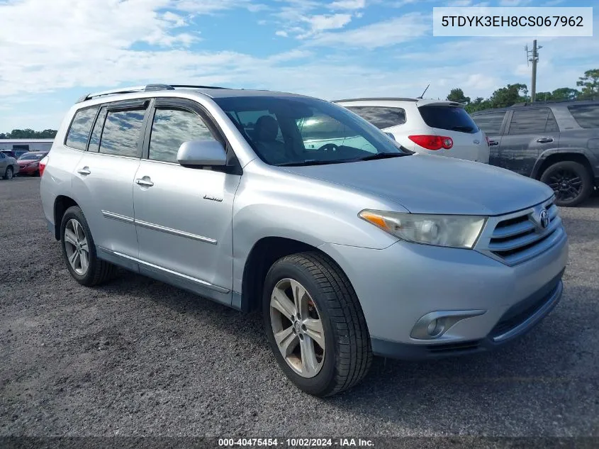 2012 Toyota Highlander Limited V6 VIN: 5TDYK3EH8CS067962 Lot: 40475454