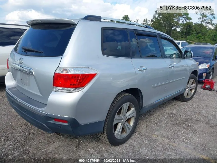 2012 Toyota Highlander Limited V6 VIN: 5TDYK3EH8CS067962 Lot: 40475454