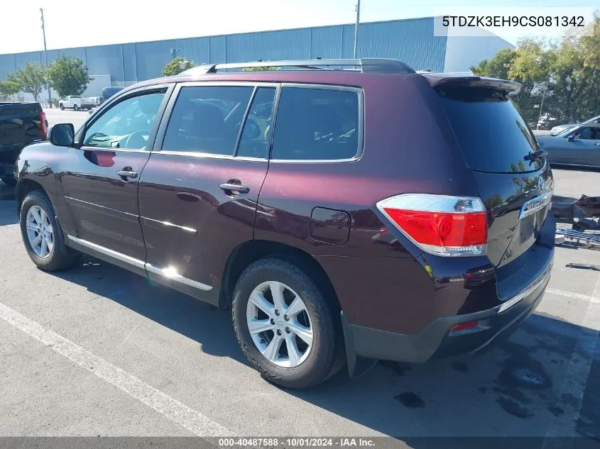 2012 Toyota Highlander Se VIN: 5TDZK3EH9CS081342 Lot: 40487588