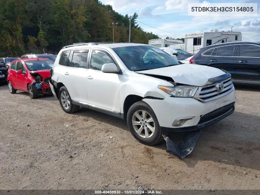 2012 Toyota Highlander Base V6 VIN: 5TDBK3EH3CS154805 Lot: 40489930