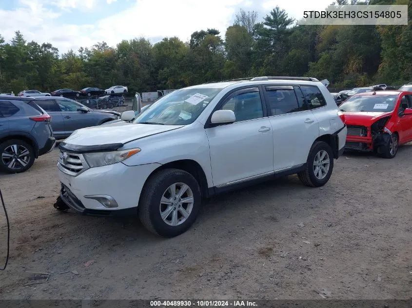 2012 Toyota Highlander Base V6 VIN: 5TDBK3EH3CS154805 Lot: 40489930