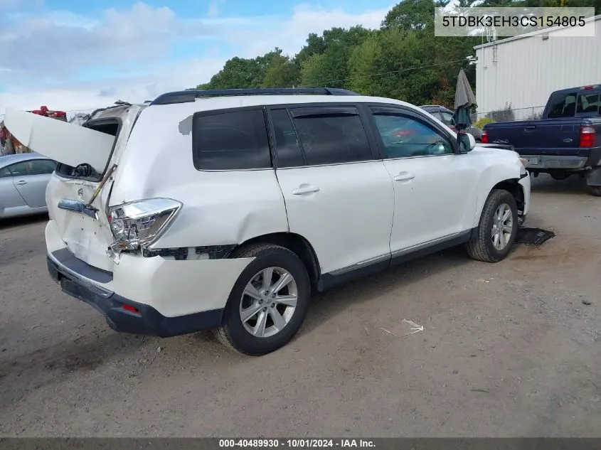 2012 Toyota Highlander Base V6 VIN: 5TDBK3EH3CS154805 Lot: 40489930