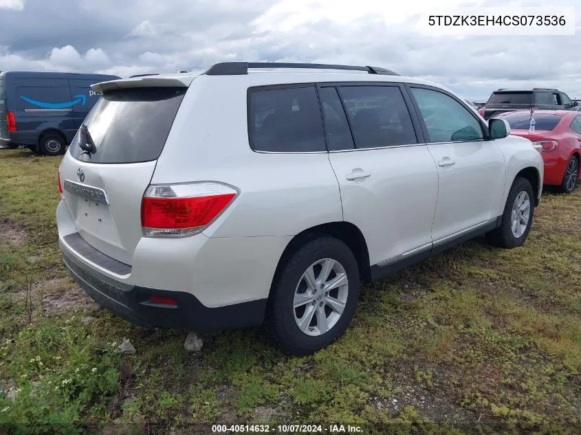 2012 Toyota Highlander Se VIN: 5TDZK3EH4CS073536 Lot: 40514632