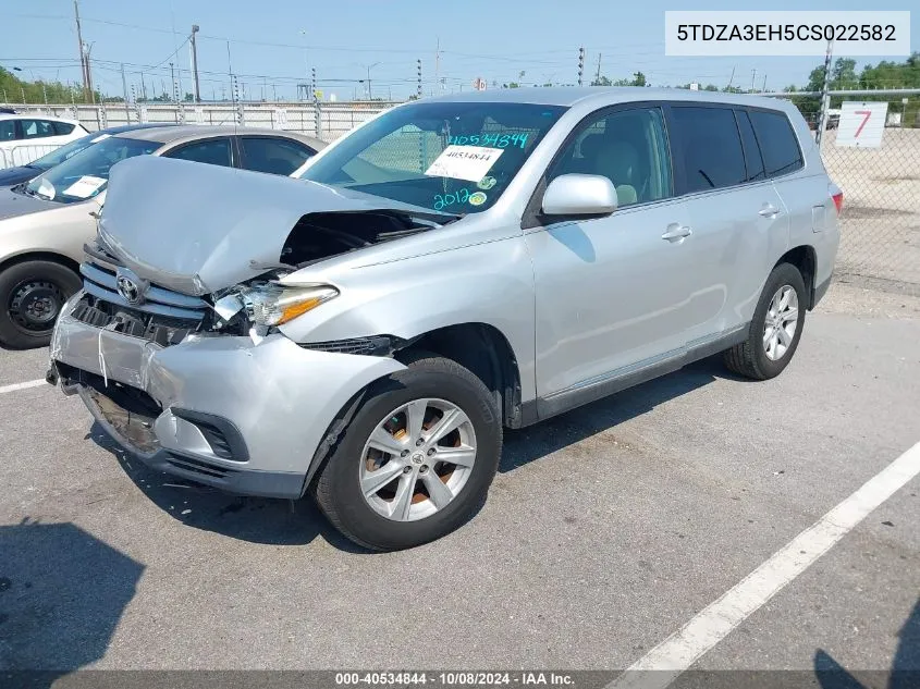 2012 Toyota Highlander VIN: 5TDZA3EH5CS022582 Lot: 40534844