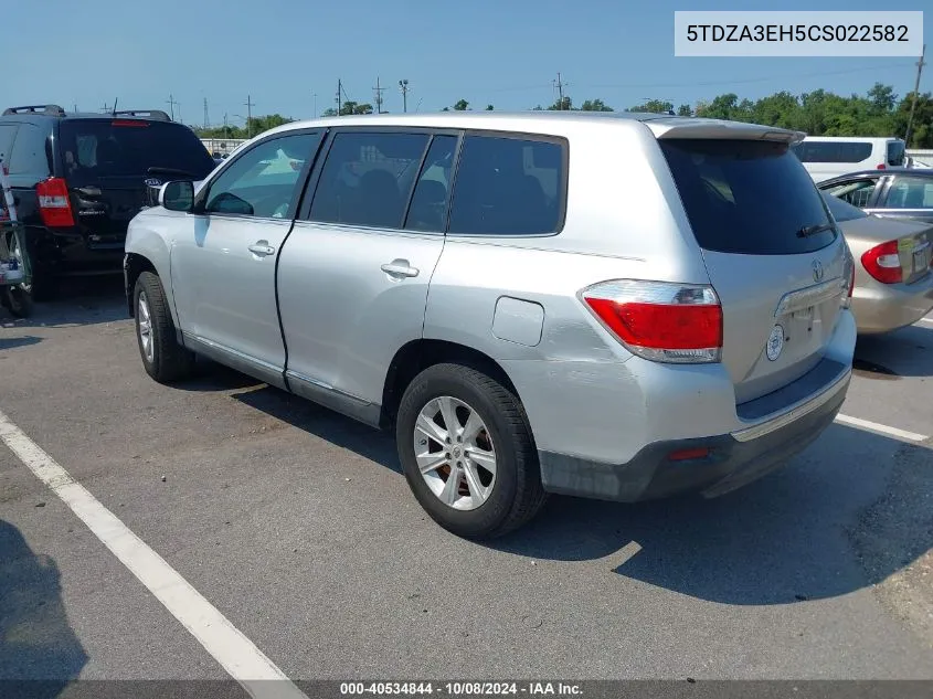 2012 Toyota Highlander VIN: 5TDZA3EH5CS022582 Lot: 40534844